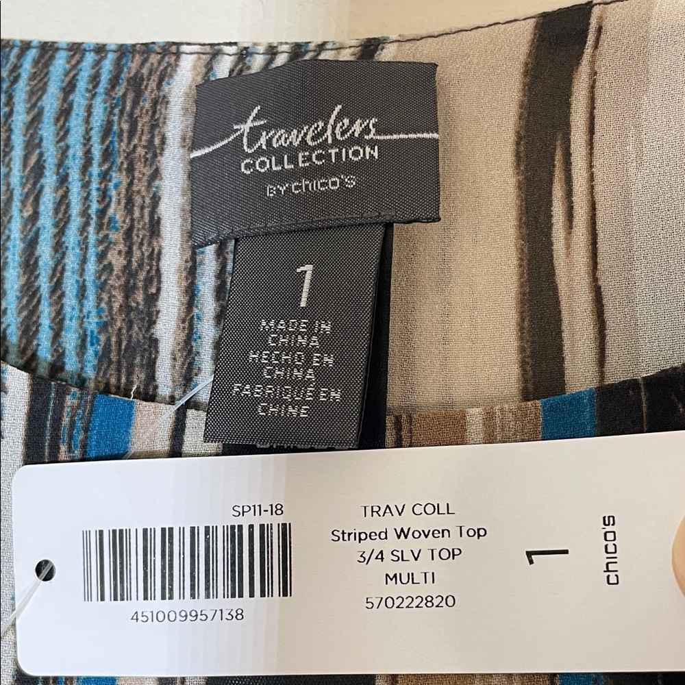 Travelers Collection by Chico’s Striped Woven Asymmetrical Blouse. M. NWT. - Picture 3 of 10